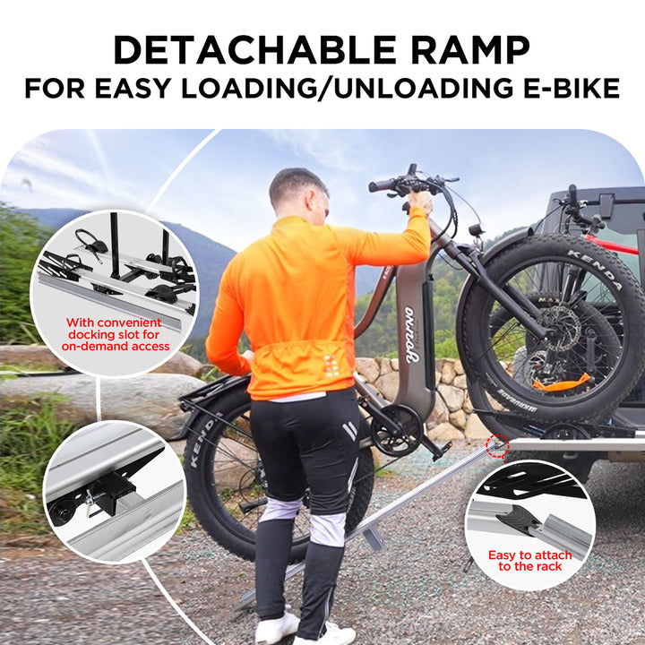 2-Bike Hitch E-bike Rack with Ramp, Fat Tire Electric Bike Carrier, 200 LBS Capacity, Fits 2'' Receiver