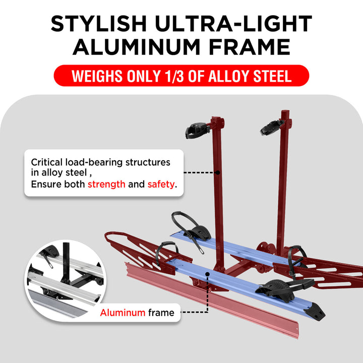 2-Bike Hitch E-bike Rack with Ramp, Fat Tire Electric Bike Carrier, 200 LBS Capacity, Fits 2'' Receiver