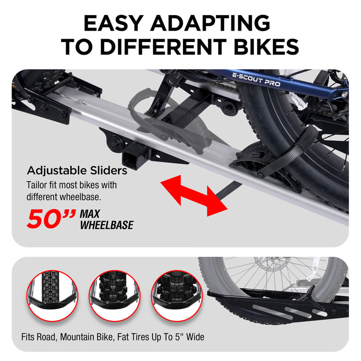 2-Bike Hitch E-bike Rack with Ramp, Fat Tire Electric Bike Carrier, 200 LBS Capacity, Fits 2'' Receiver