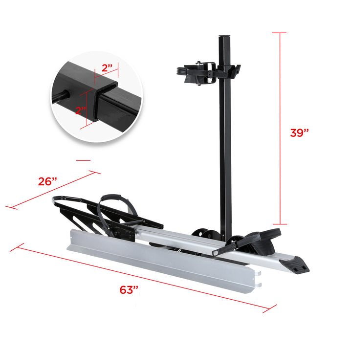1-Bike Hitch E-bike Rack with Ramp, Folding Single Electric Bike Carrier, 100 LBS Capacity, Fits 2'' Receiver