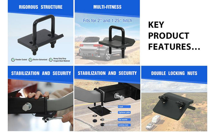 Hitch Tightener for 1.25" and 2" Hitches, Reduce Movement from Hitch Tray Cargo Carrier Bike Rack