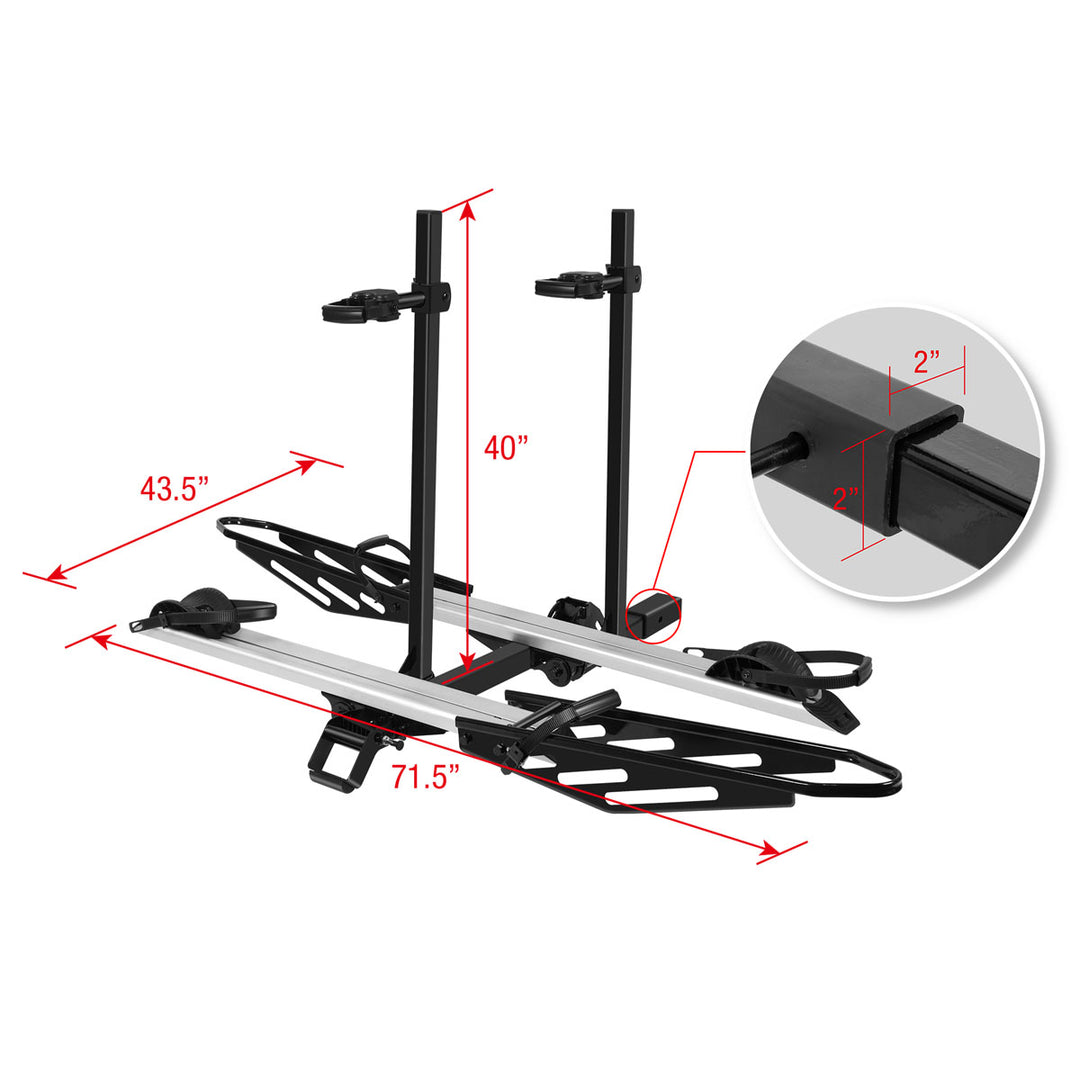 2-Bike E-bike Hitch Rack, EZ-FOLD Fat Tire Electric Bike Carrier, 200 LBS Capacity, Fits 2'' Receiver