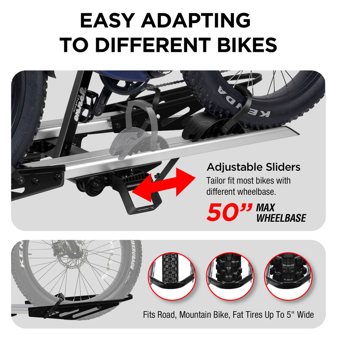 2-Bike E-bike Hitch Rack, EZ-FOLD Fat Tire Electric Bike Carrier, 200 LBS Capacity, Fits 2'' Receiver