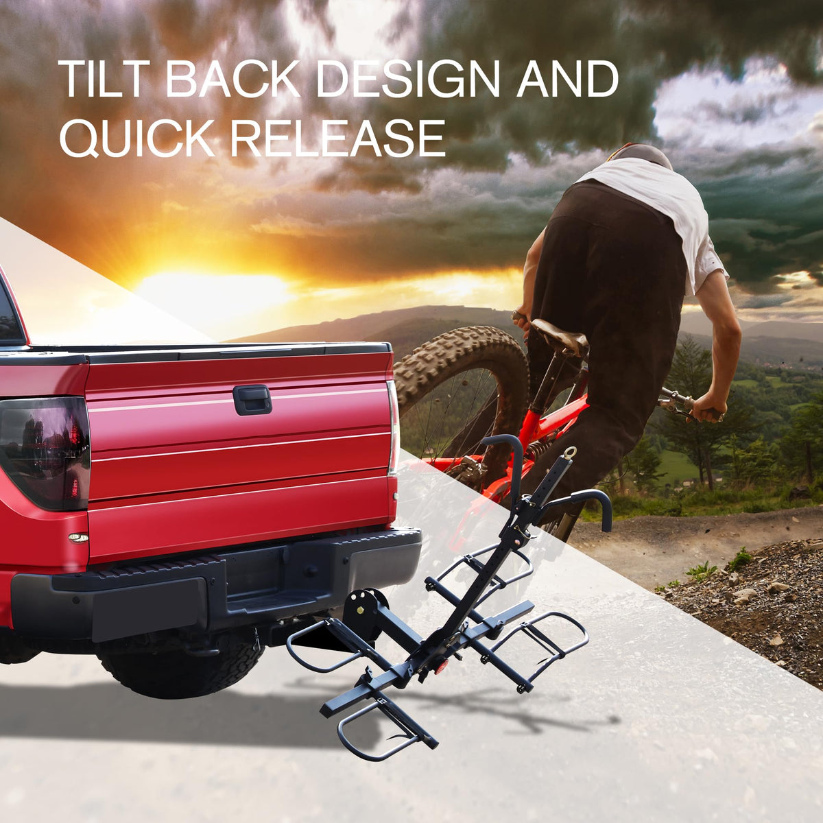 2-Bike Hitch Bike Rack, Folding Fat Tire Bike Carrier, 200 LBS, 2'' Re ...