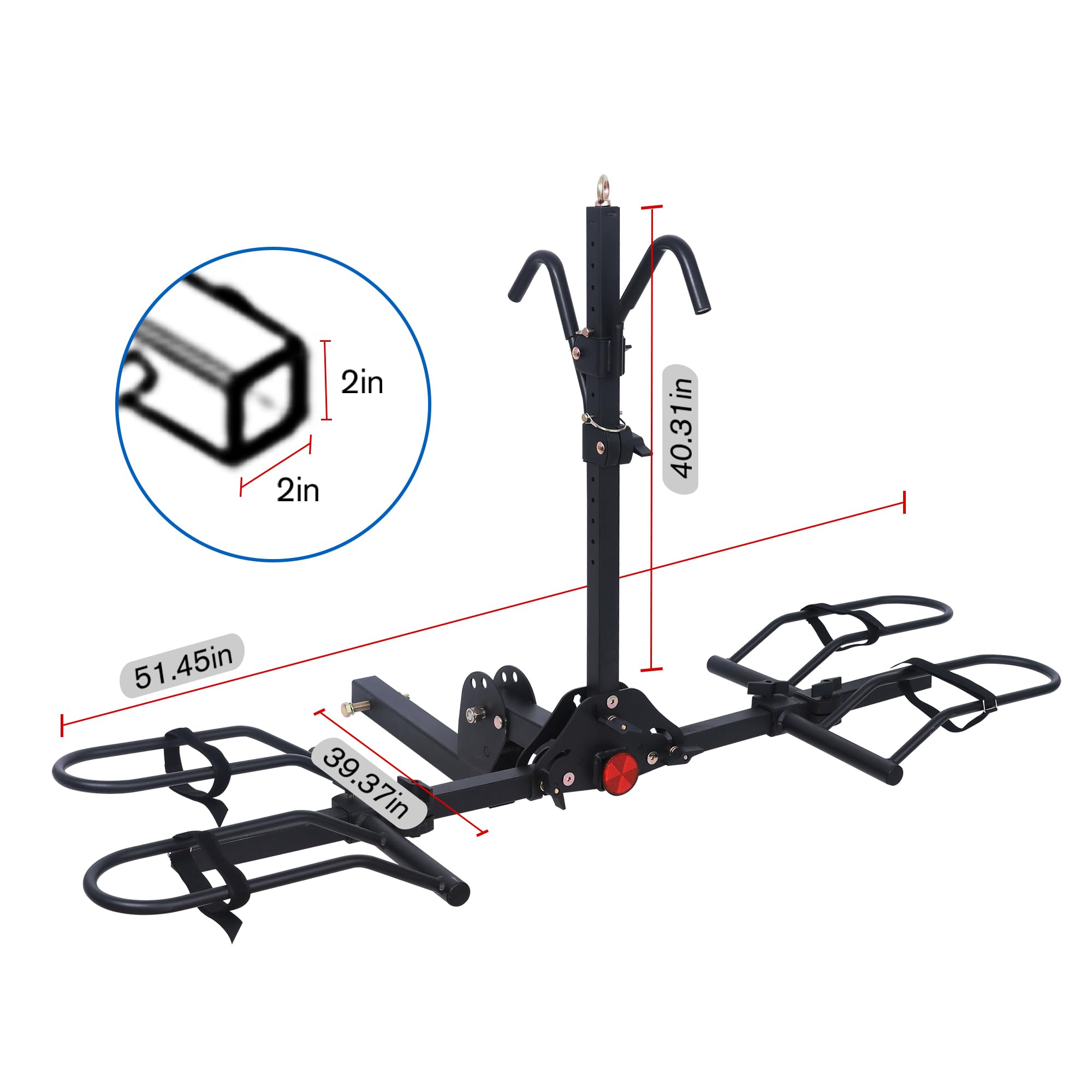 2-Bike Hitch Bike Rack, Folding Fat Tire Bike Carrier, 200 LBS, 2'' Receiver