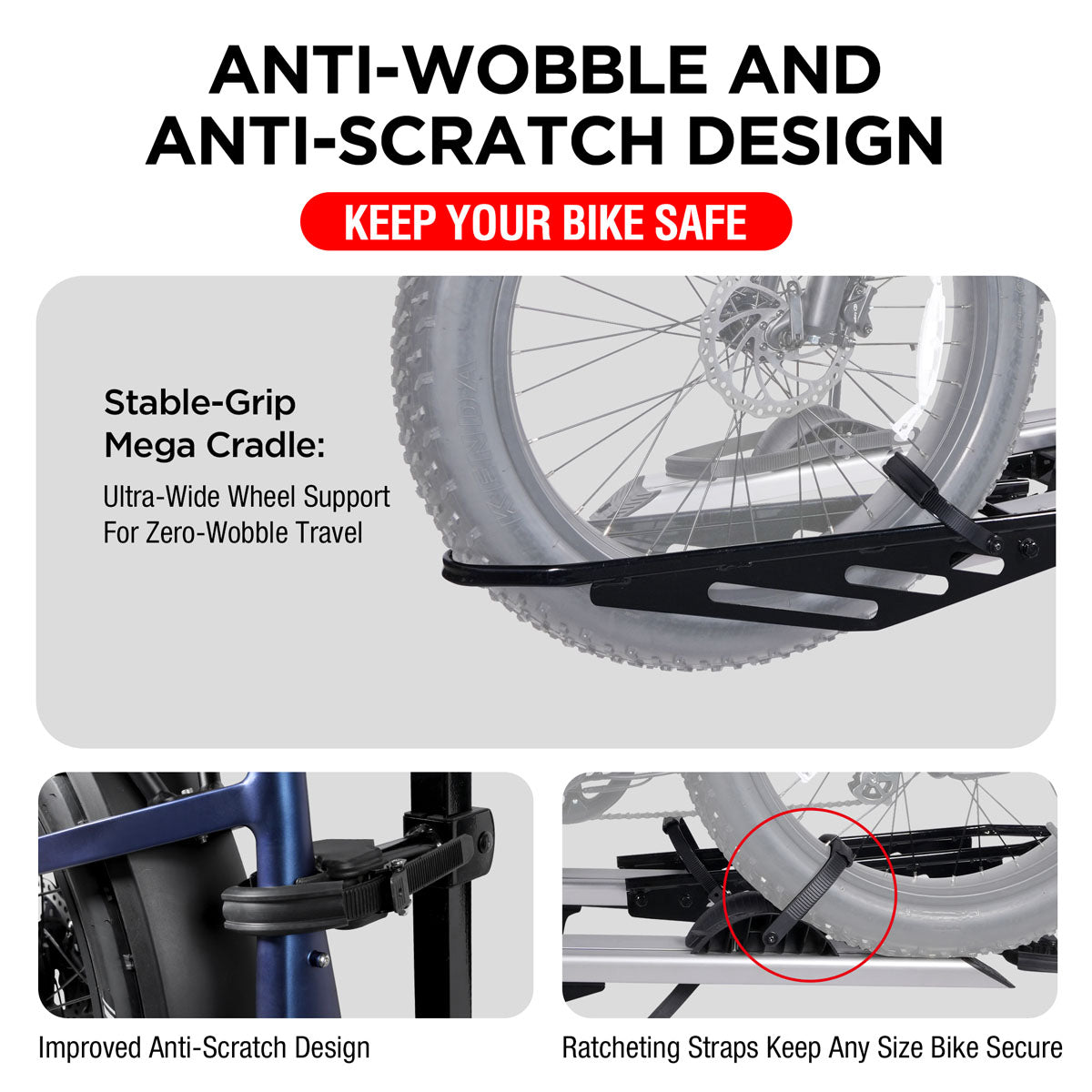 2-Bike Hitch E-bike Rack with Ramp, Fat Tire Electric Bike Carrier, 200 LBS Capacity, Fits 2'' Receiver