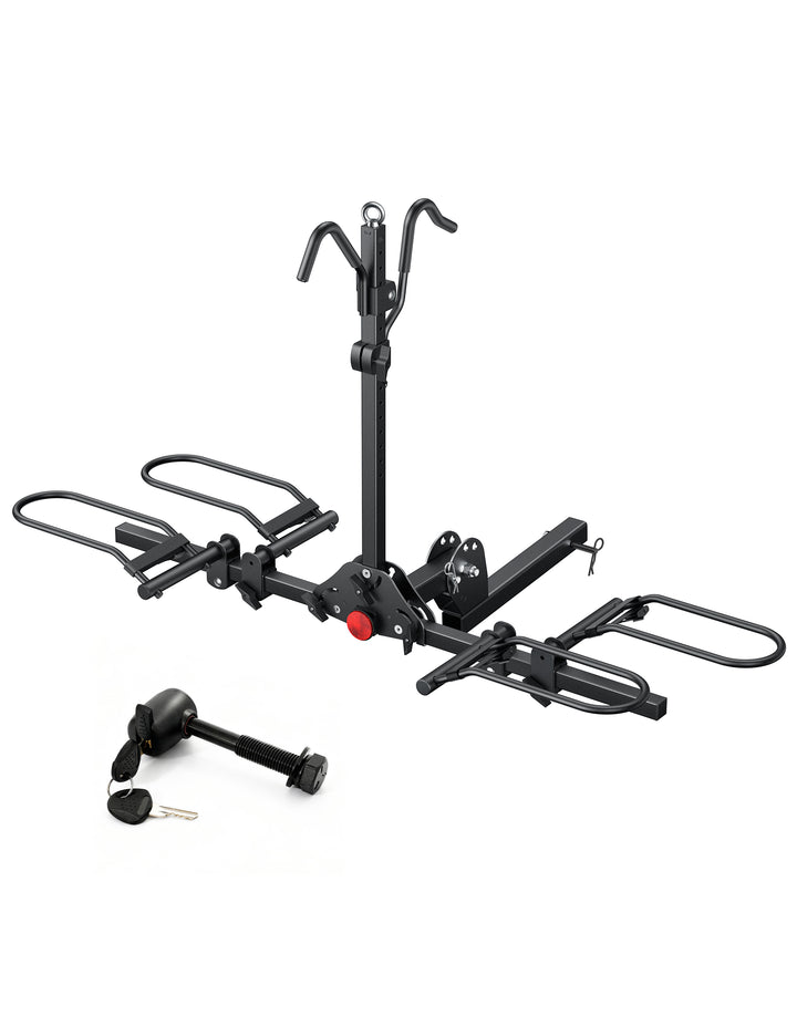 2-Bike Hitch Bike Rack, Folding Fat Tire Bike Carrier, 200 LBS, 2'' Receiver with Lock