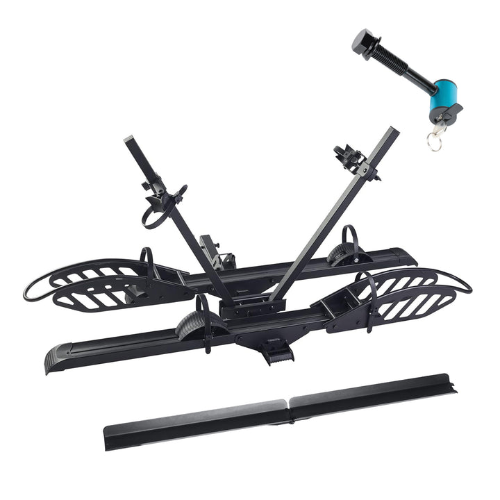 2-Bike Hitch Electric Bike Rack, Folding Fat Tire E-Bike Carrier, 200 LBS Capacity, Fits 2'' Receiver with Lock and Ramp