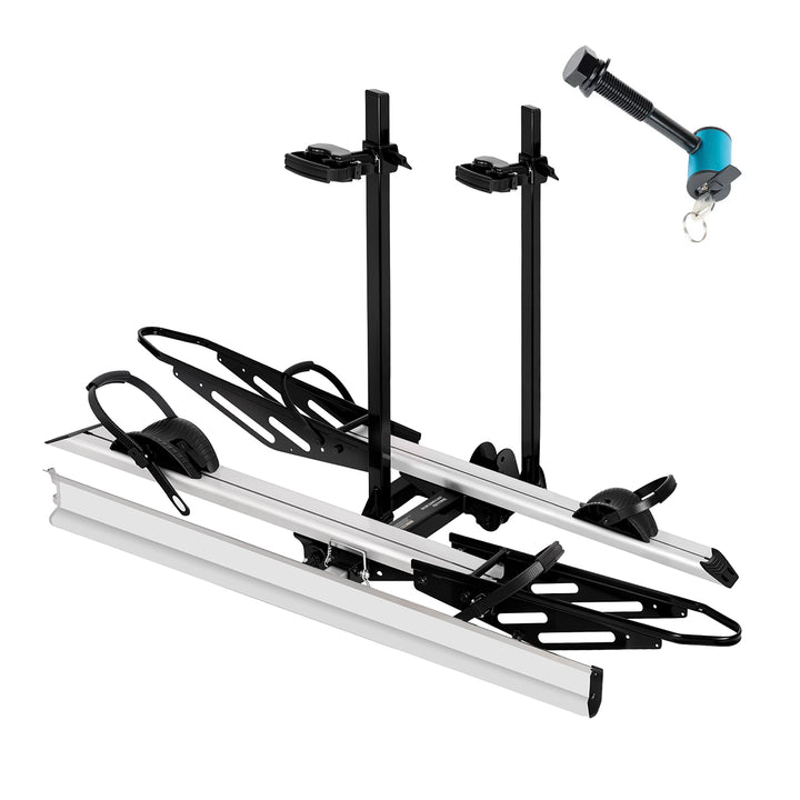 2-Bike Hitch E-bike Rack with Ramp, Fat Tire Electric Bike Carrier, 200 LBS Capacity, Fits 2'' Receiver with Lock