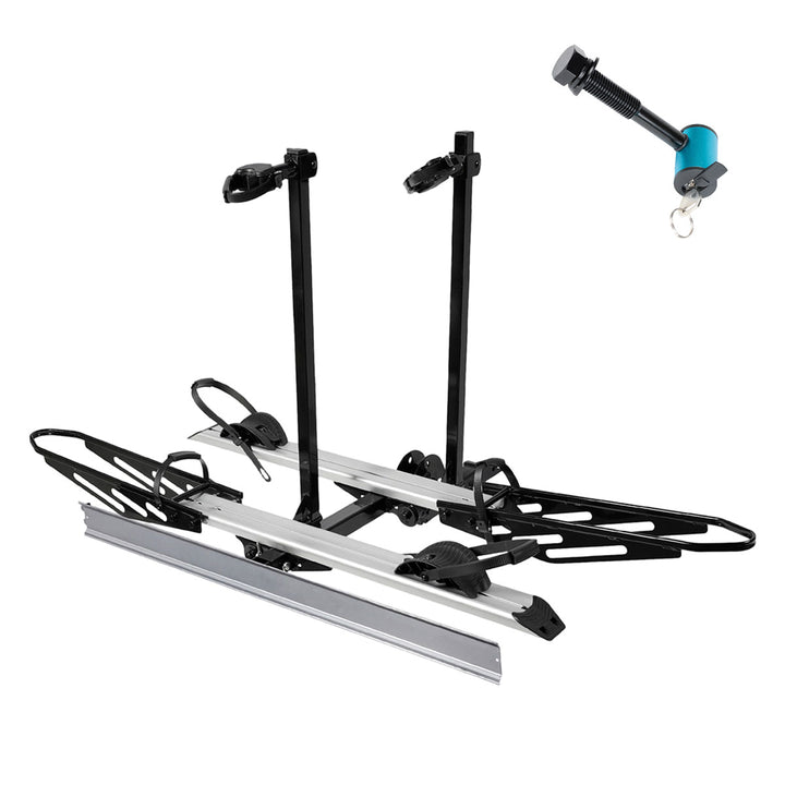 2-Bike Hitch E-bike Rack with Ramp, Fat Tire Electric Bike Carrier, 200 LBS Capacity, Fits 2'' Receiver with Lock
