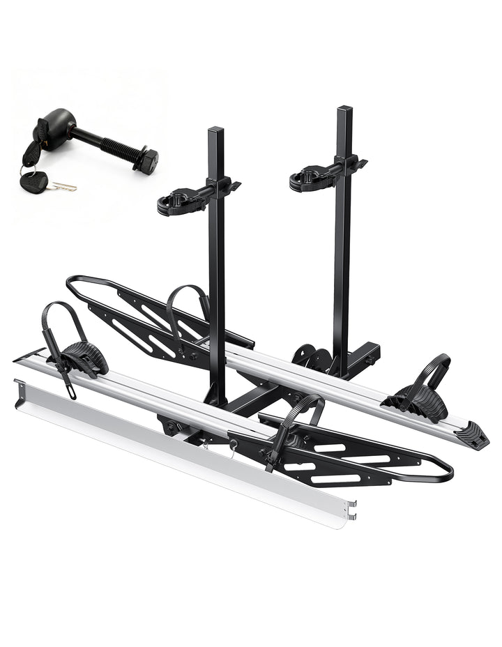 2-Bike Hitch E-bike Rack with Ramp, Fat Tire Electric Bike Carrier, 200 LBS Capacity, Fits 2'' Receiver with Lock