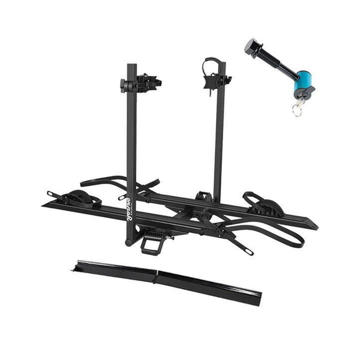 2-Bike Hitch Electric Bike Rack with Ramp, Folding Fat Tire E-Bike Carrier, 200 LBS Capacity, Fits 2'' Receiver with Lock