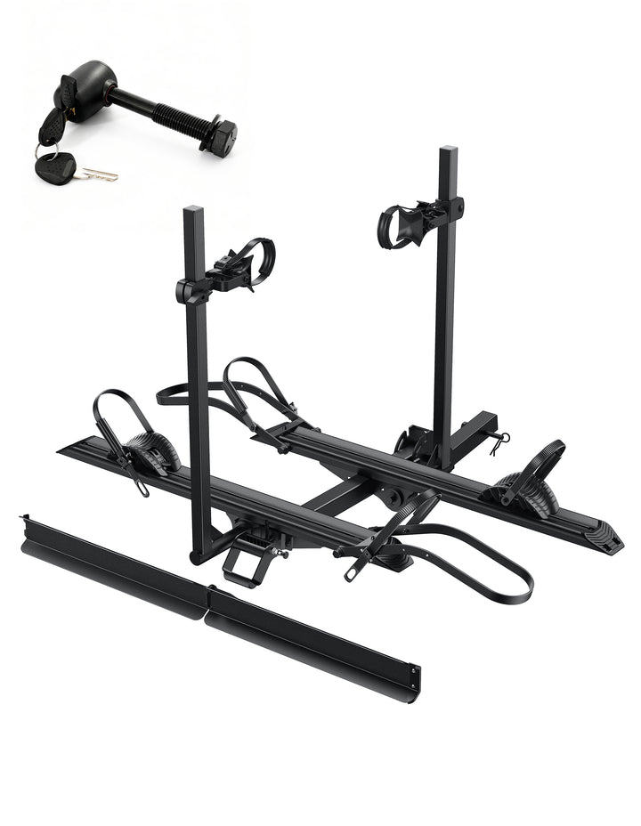 2-Bike Hitch Electric Bike Rack with Ramp, Folding Fat Tire E-Bike Carrier, 200 LBS Capacity, Fits 2'' Receiver with Lock