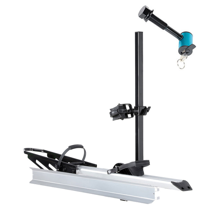 Foldable 1-Bike Hitch E-bike Rack with Ramp, Folding Single Electric Bike Carrier, 100 LBS Capacity, Fits 2'' Receiver with Lock