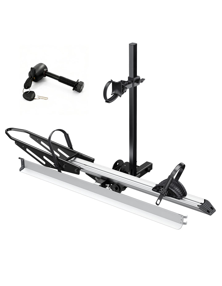 1-Bike Hitch E-bike Rack with Ramp, Lightweight Single Electric Bike Carrier, 100 LBS Capacity, Fits 2'' Receiver with Lock