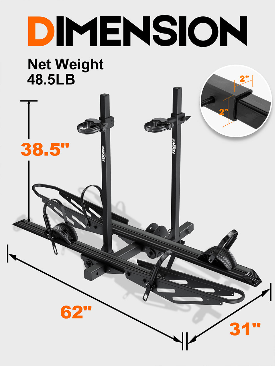 Expandable Add-On Compatible, 4187 2-Bike Hitch Mount Rack for E-Bikes, 200 LBS Heavy-Duty Bike Carrier, Fits 5" Fat Tire & 52" Wheelbase, Foldable Design for Cars SUVs Trucks RVs with 2" Receiver