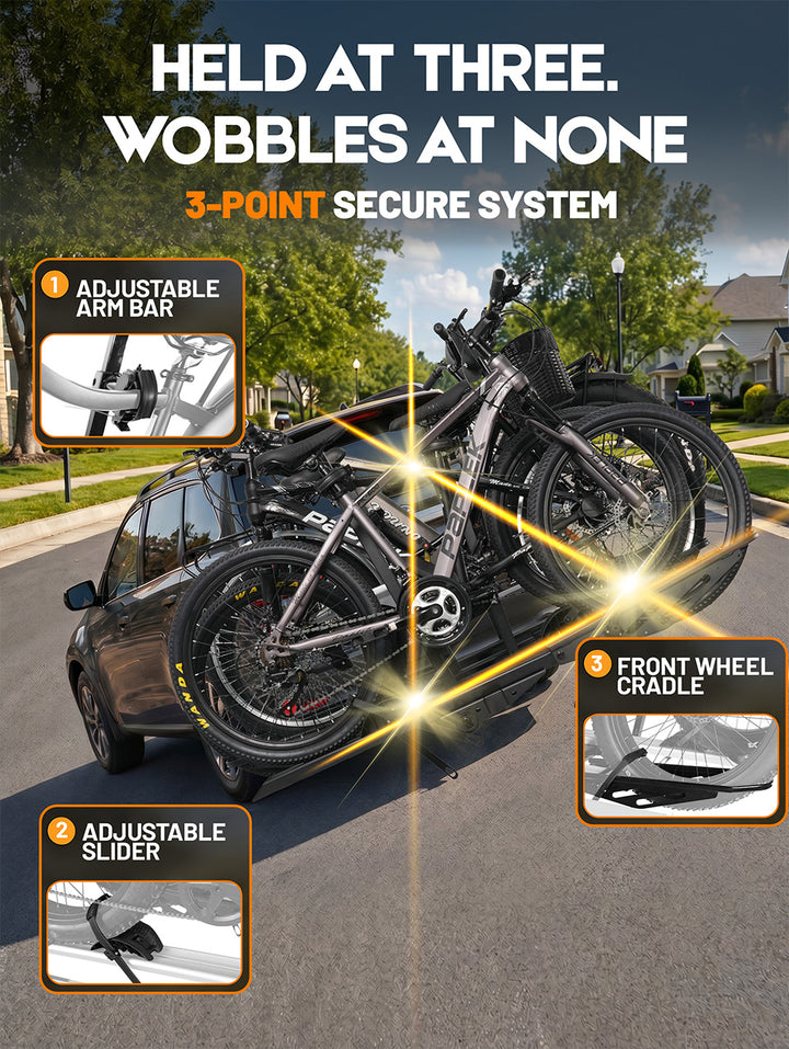 Expandable Add-On Compatible, 4187 2-Bike Hitch Mount Rack for E-Bikes, 200 LBS Heavy-Duty Bike Carrier, Fits 5" Fat Tire & 52" Wheelbase, Foldable Design for Cars SUVs Trucks RVs with 2" Receiver