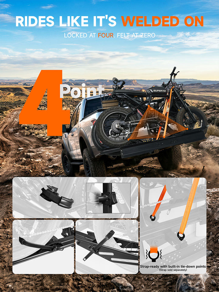 300 LB Off-Road Ultimate 2-Bike E-Bike Hitch Rack with Ramp, 150 LBS per Bike, Heavy Duty Dual Safety Lock, Fits 5" Fat Tire E-Bikes, Foldable for 2" Receiver