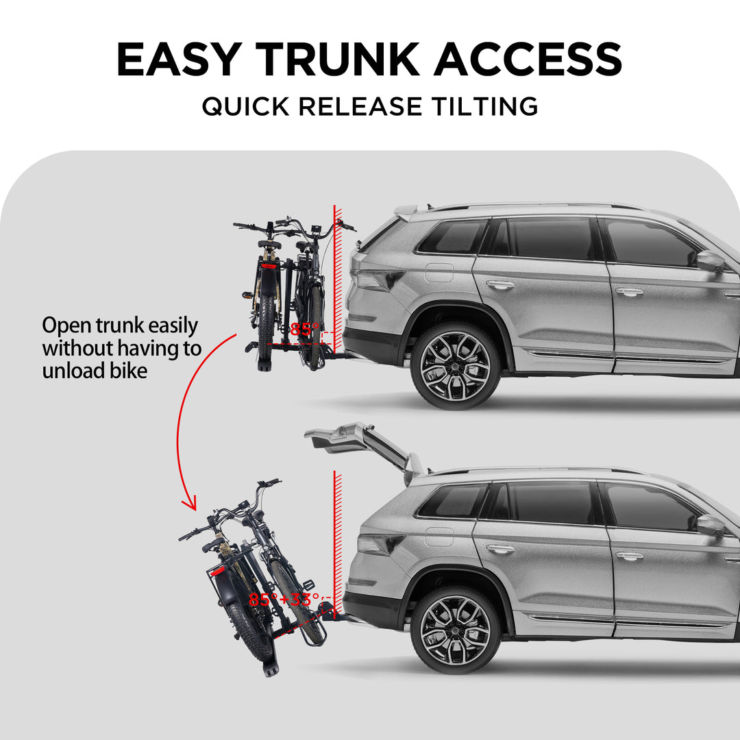 2-Bike Hitch E-bike Rack with Ramp, Fat Tire Electric Bike Carrier, 200 LBS Capacity, Fits 2'' Receiver