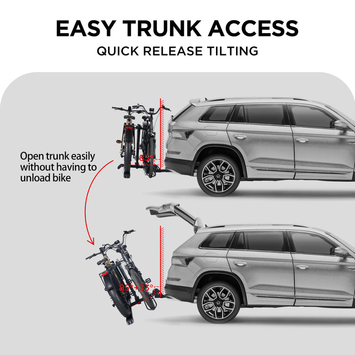 2-Bike Hitch E-bike Rack with Ramp, Fat Tire Electric Bike Carrier, 200 LBS Capacity, Fits 2'' Receiver
