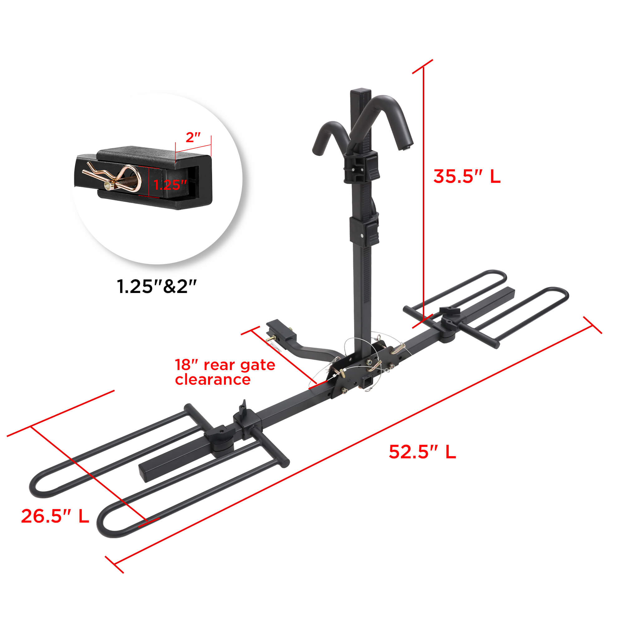 自転車71 2-Bike Hitch Bike Rack, Pin Clip Folding Bike Carrier, 80 LBS