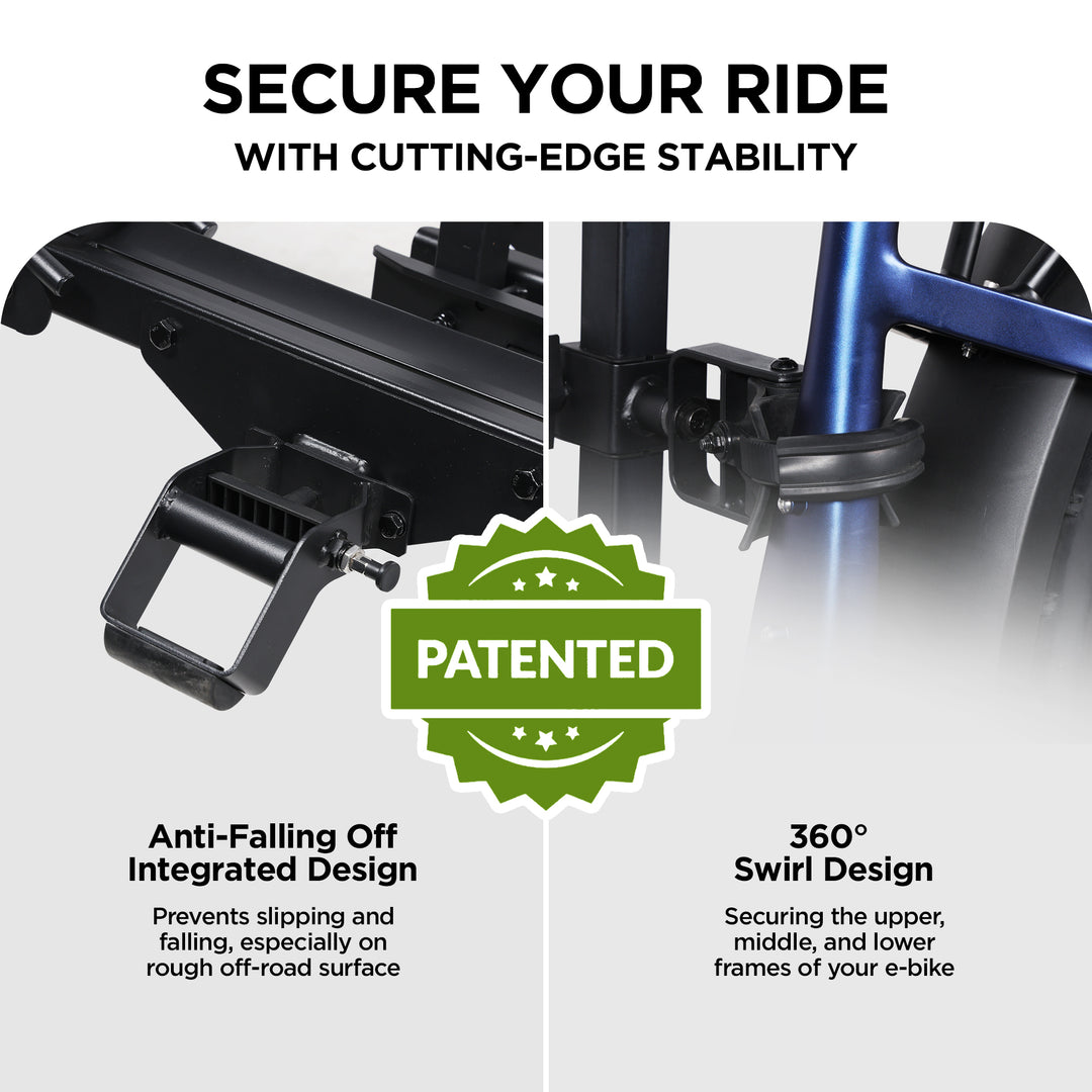 2-Bike Hitch E-bike Rack with Ramp, Fat Tire Electric Bike Carrier, 200 LBS Capacity, Fits 2'' Receiver