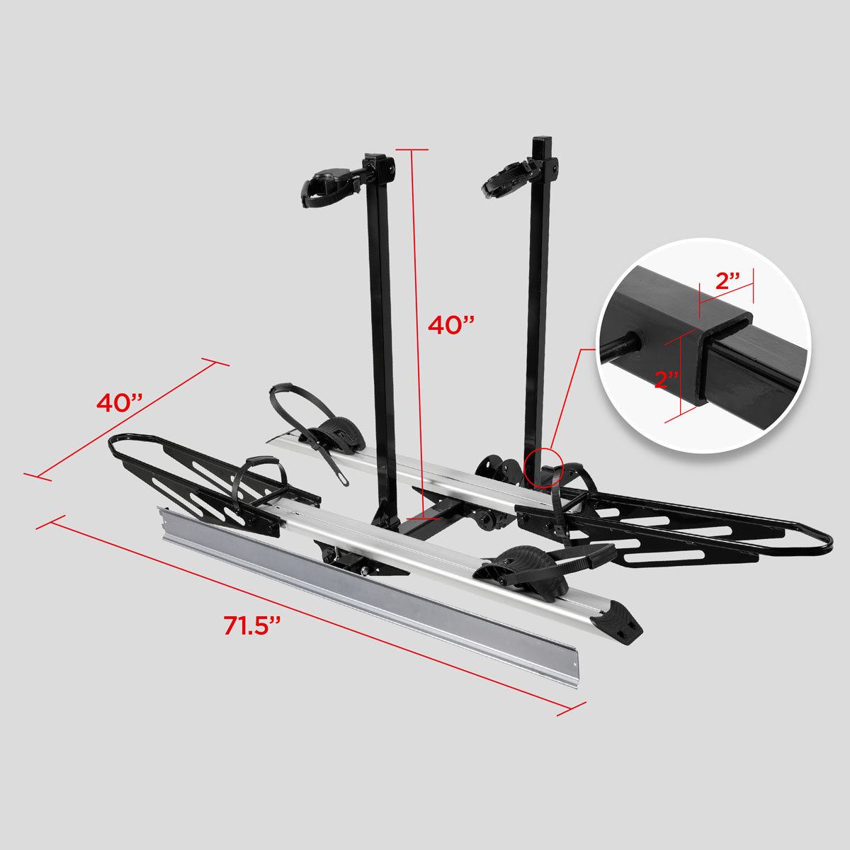 2-Bike Hitch E-bike Rack with Ramp, Fat Tire Electric Bike Carrier, 200 LBS Capacity, Fits 2'' Receiver