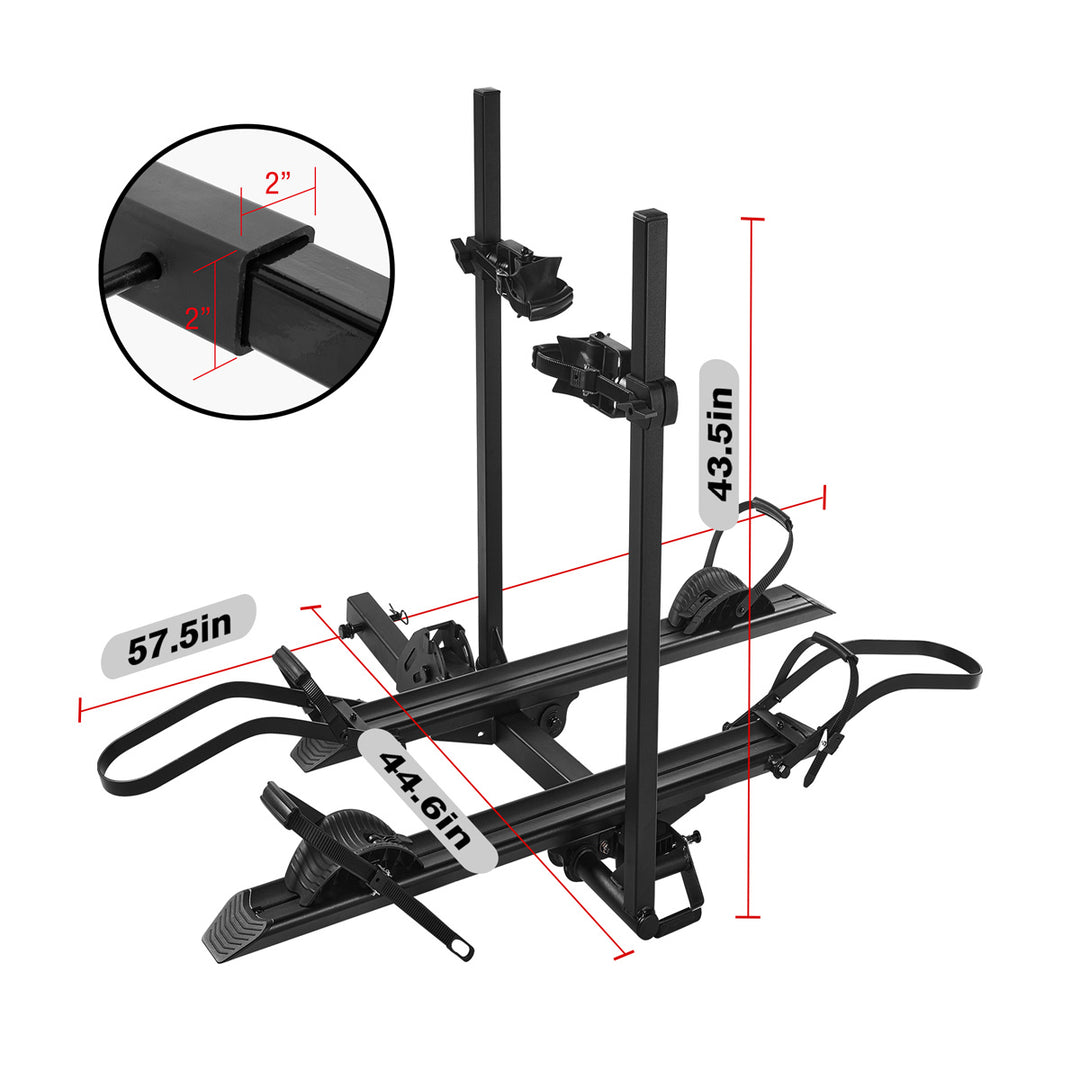 2-Bike Hitch Electric Bike Rack, Folding Fat Tire E-Bike Carrier, 200 LBS Capacity, Fits 2'' Receiver, Anti-falloff 360° Swirl Structure