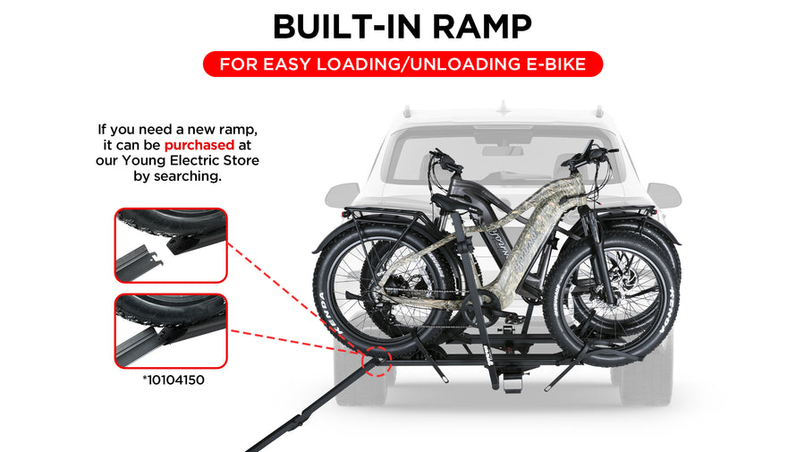 2-Bike Hitch Electric Bike Rack with Ramp, Folding Fat Tire E-Bike Car ...