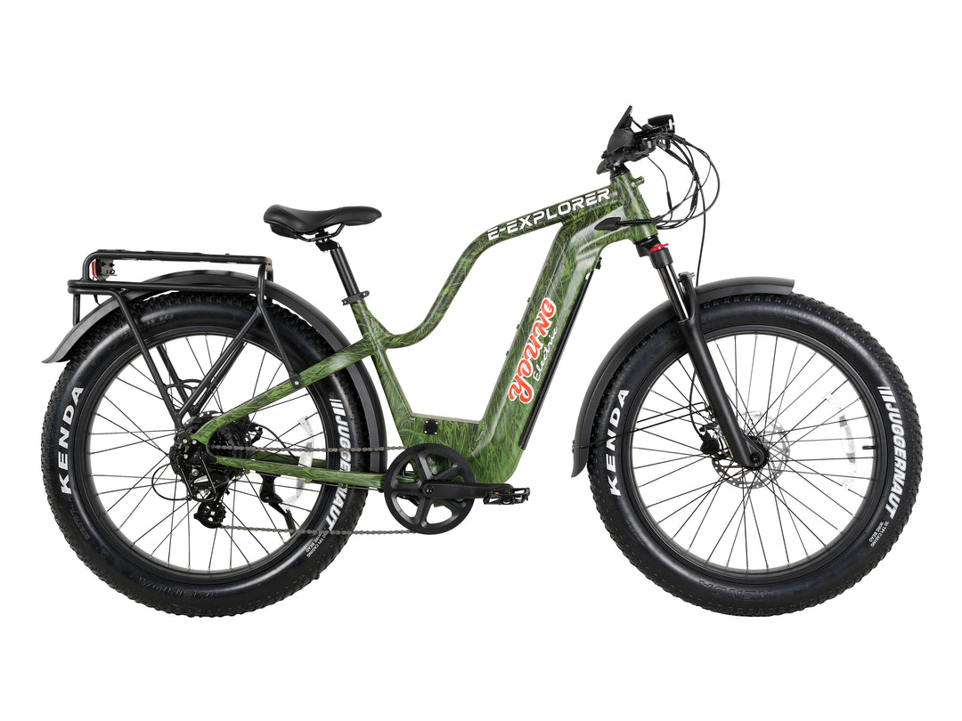 Young Electric E-Explorer 1000W Long Range Electric Hunting Bike | Optional Dual Battery | Up To 28 MPH | 26'' Fat Tire