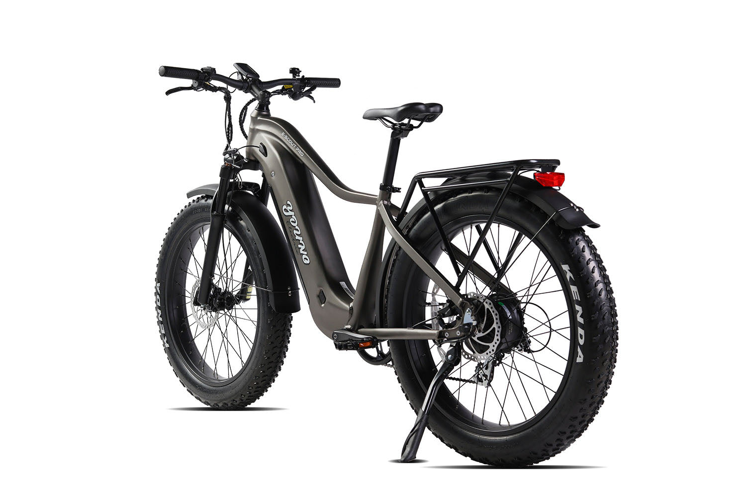 Young Electric E-Scout Pro side profile with rear rack and fenders