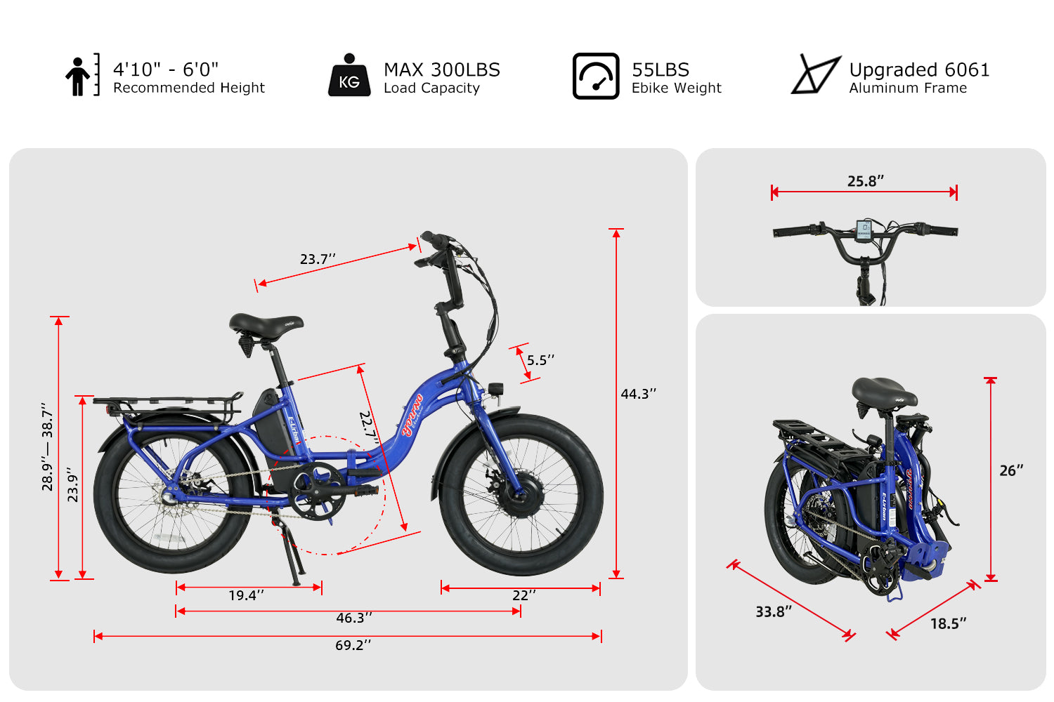 Young Electric E-Urban 500W Lightweight Folding eBike size