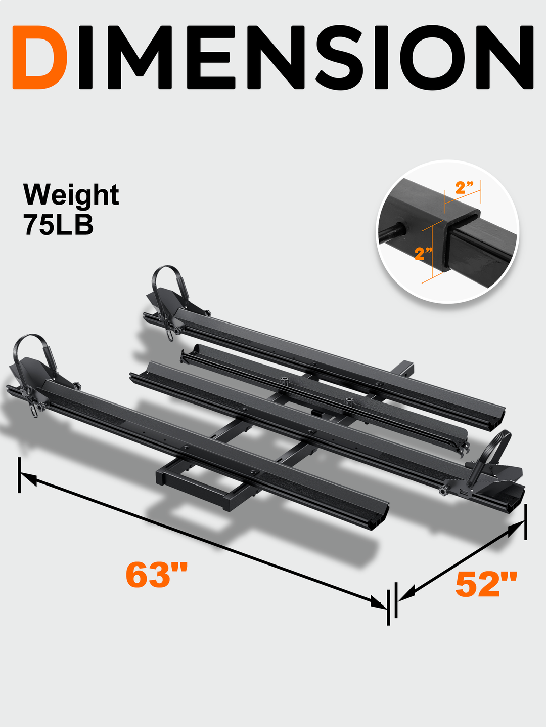 Etrike Hitch Rack — 200lbs Capacity, 2" Receiver, Adjustable Carrier for Adult Electric, Fat Tire & Folding Tricycles, Fits Cars, SUVs, Trucks & RVs