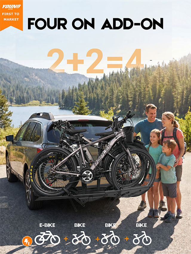Bike Rack Extable 2+2 Add-On Hitch E-bike Rack, Expandable 4-Bike Carrier, 250 LBS Capac ...
