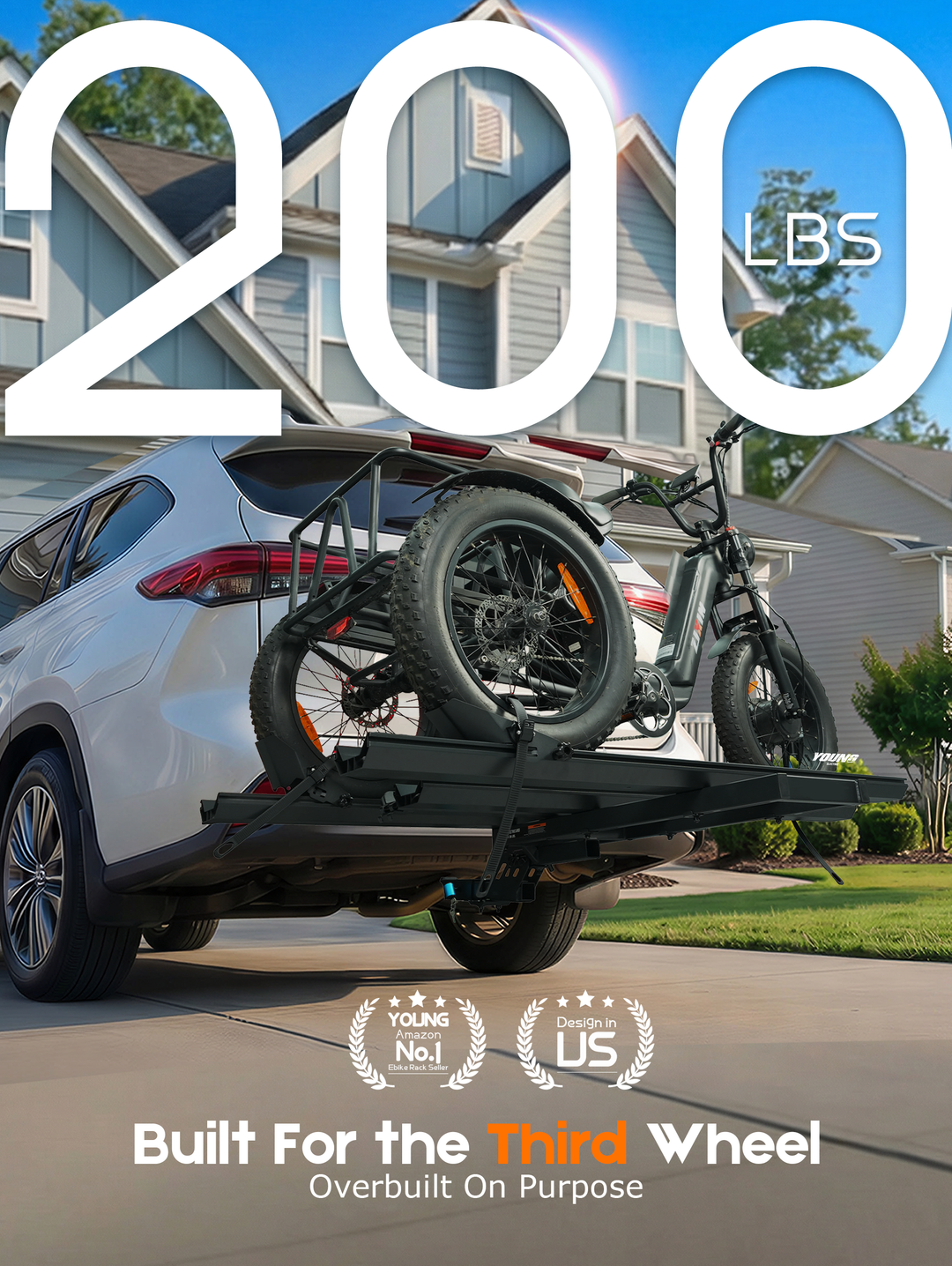 Etrike Hitch Rack — 200lbs Capacity, 2" Receiver, Adjustable Carrier for Adult Electric, Fat Tire & Folding Tricycles, Fits Cars, SUVs, Trucks & RVs