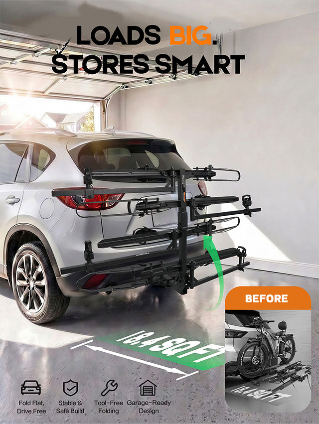 2+2 Add-On Hitch E-bike Rack, Expandable 4-Bike Carrier, 250 LBS Capacity