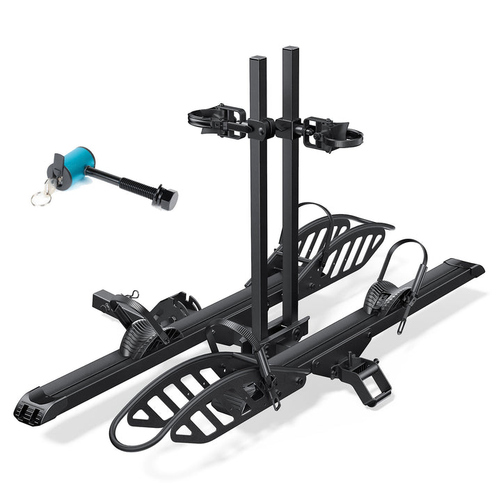 2-Bike Hitch Electric Bike Rack, Folding Fat Tire E-Bike Carrier, 200 LBS Capacity, Fits 2'' Receiver with Lock