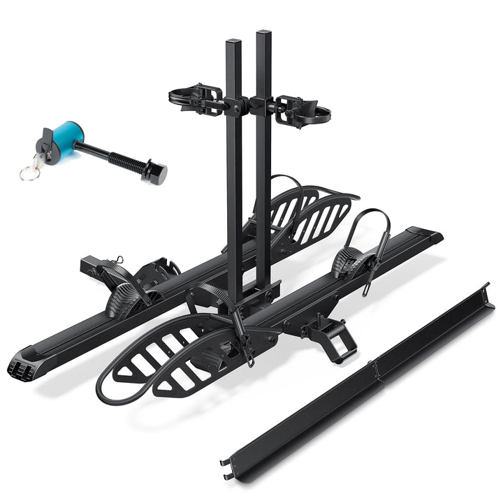 2-Bike Hitch Electric Bike Rack, Folding Fat Tire E-Bike Carrier, 200 LBS Capacity, Fits 2'' Receiver with Lock and Ramp