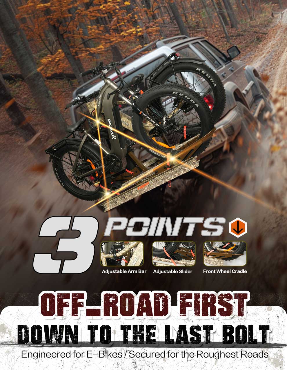 Camo 2-Bike Hitch E-bike Rack with Ramp, Fat Tire Electric Bike Carrier, 200 LBS Capacity, Fits 2'' Receiver