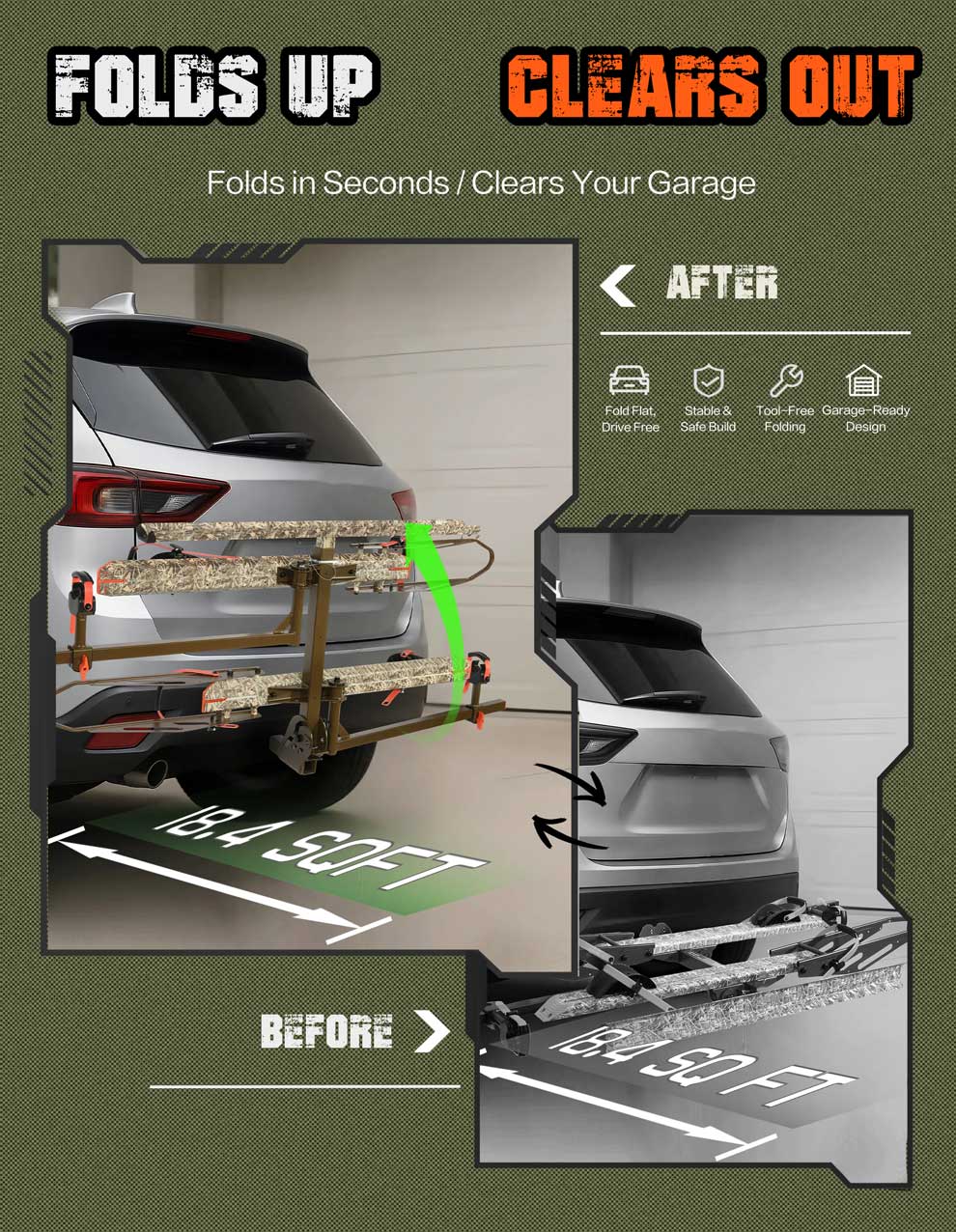 Camo 2-Bike Hitch E-bike Rack with Ramp, Fat Tire Electric Bike Carrier, 200 LBS Capacity, Fits 2'' Receiver