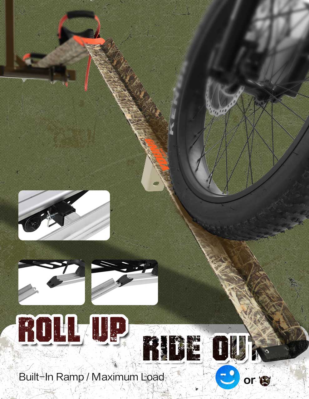 Camo 2-Bike Hitch E-bike Rack with Ramp, Fat Tire Electric Bike Carrier, 200 LBS Capacity, Fits 2'' Receiver