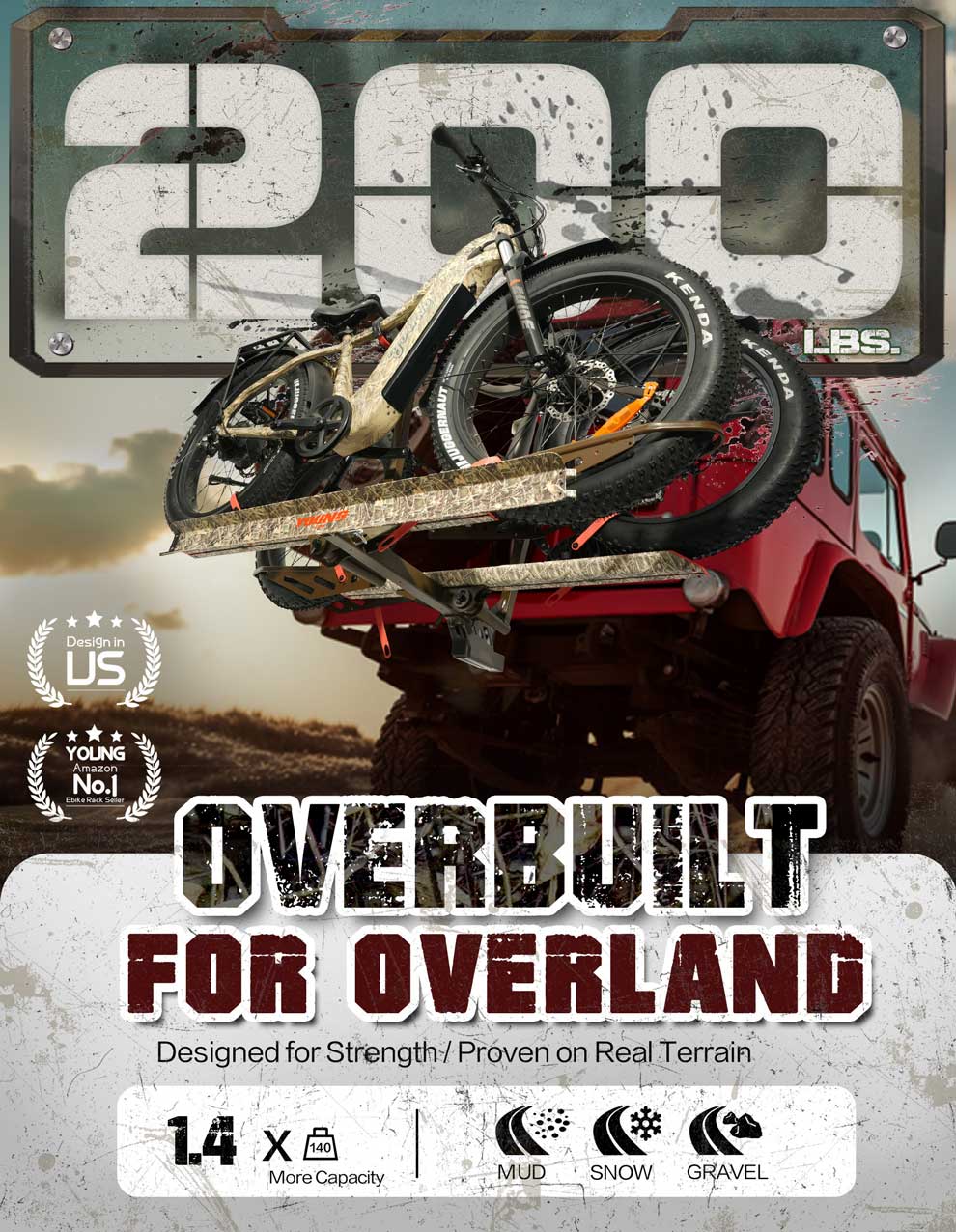 Camo 2-Bike Hitch E-bike Rack with Ramp, Fat Tire Electric Bike Carrier, 200 LBS Capacity, Fits 2'' Receiver