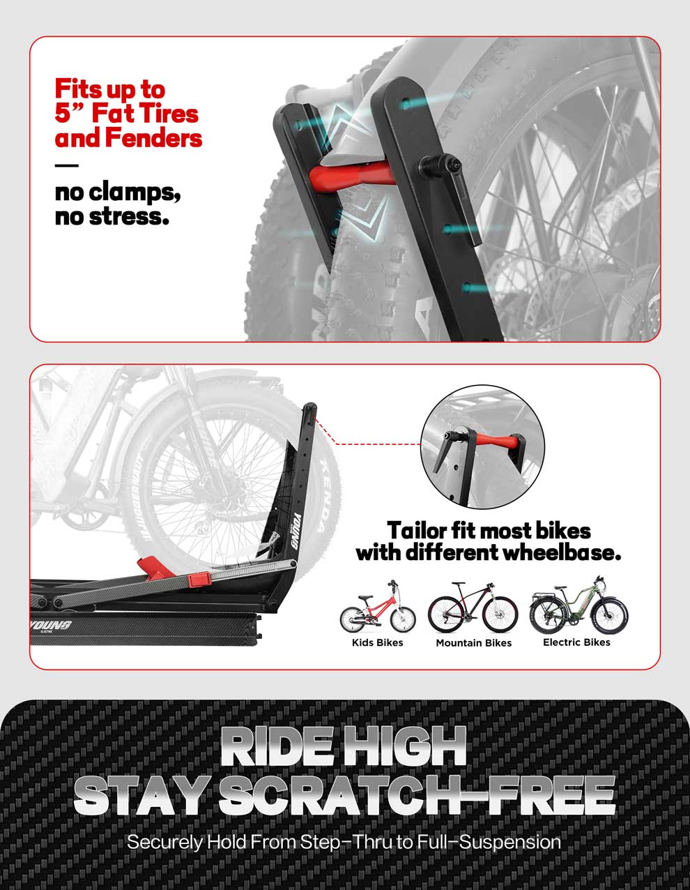 200lbs Capacity Tire-Clamp E-bike Rack with Ramp