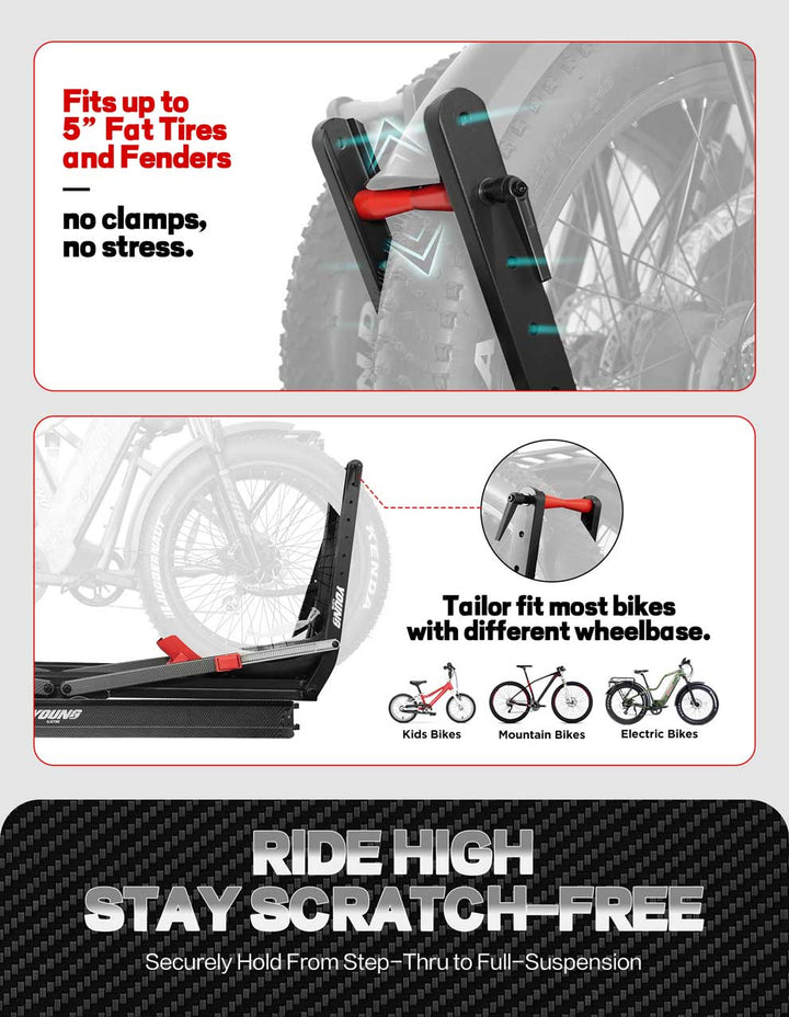 200lbs Capacity Tire-Clamp E-bike Rack with Ramp